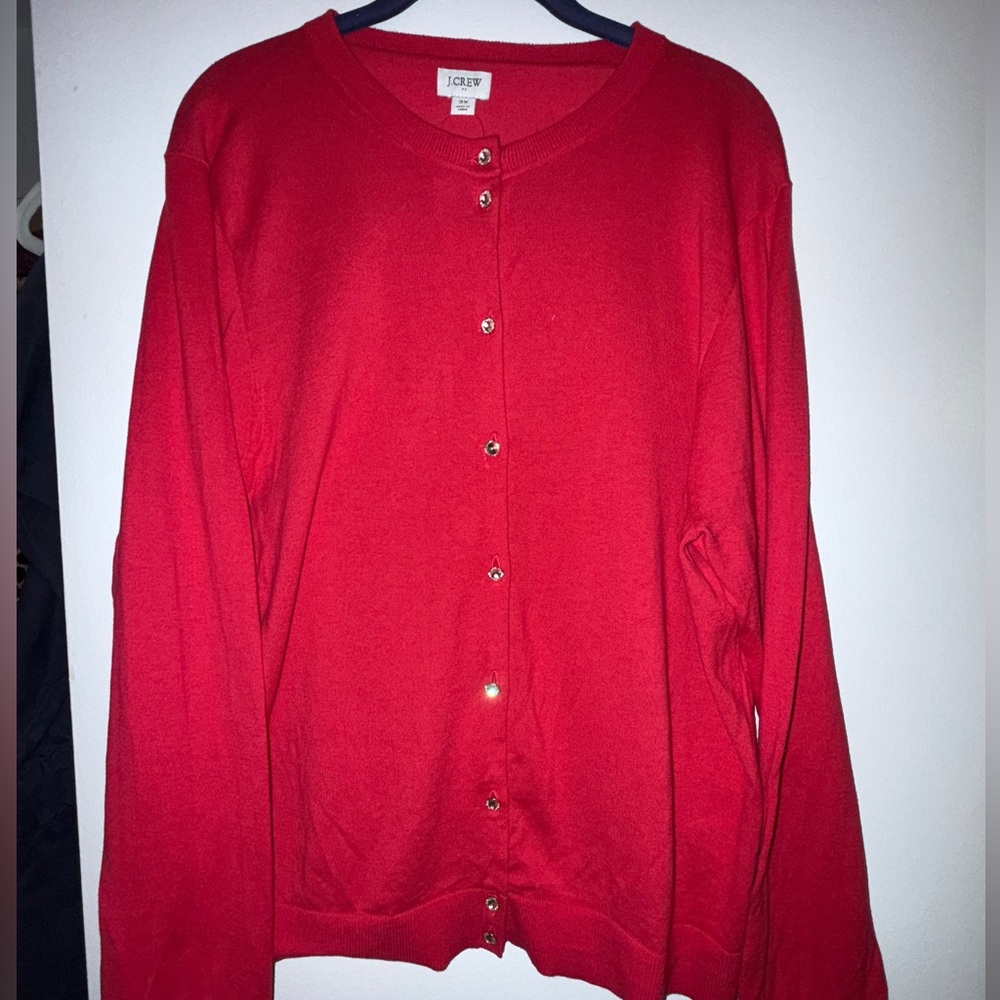 NWT J. Crew Factory Vibrant Red Cardigan Sweater Crystal Buttons
